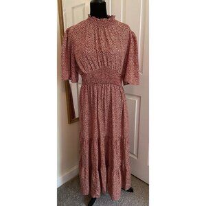 Lucy‎ Avenue Mock Neck Maxi Dress Size Large Peasant Tiered Short Sleeve Orange